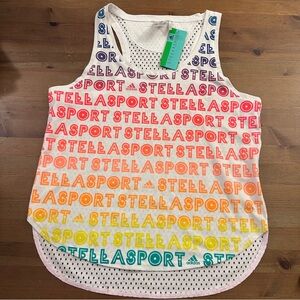 NWT Women's Adidas StellaSport Stella McCartney White Rainbow Mesh Tank Small